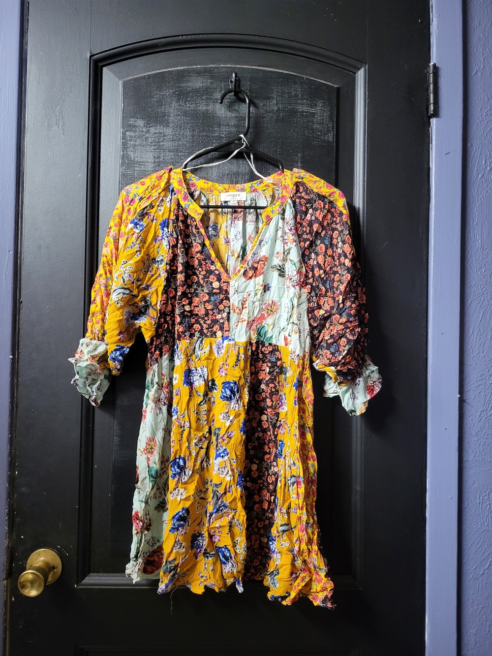 Umgee Yellow Floral Patchwork Mini Dress